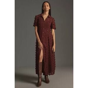 New Anthropologie X Porridge Short-Sleeve Sheer 3-D Floral Shirtdress Size L